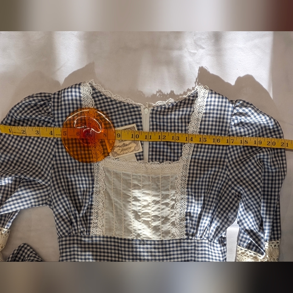 Gunne Sax Black and Cream Checked Long Sleeve Prairie Dress - Picture 16 of 16